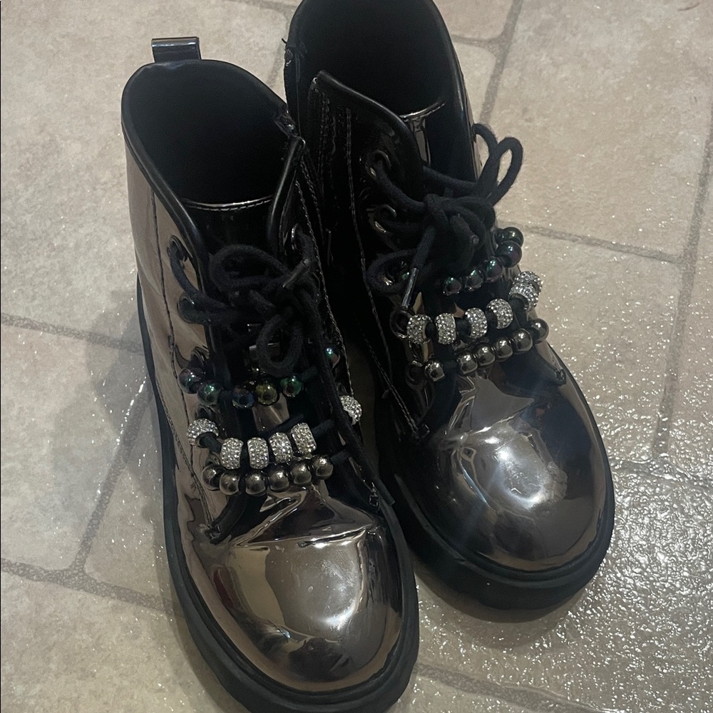 Marshalls Kids Shiny Black Boots with Beads
